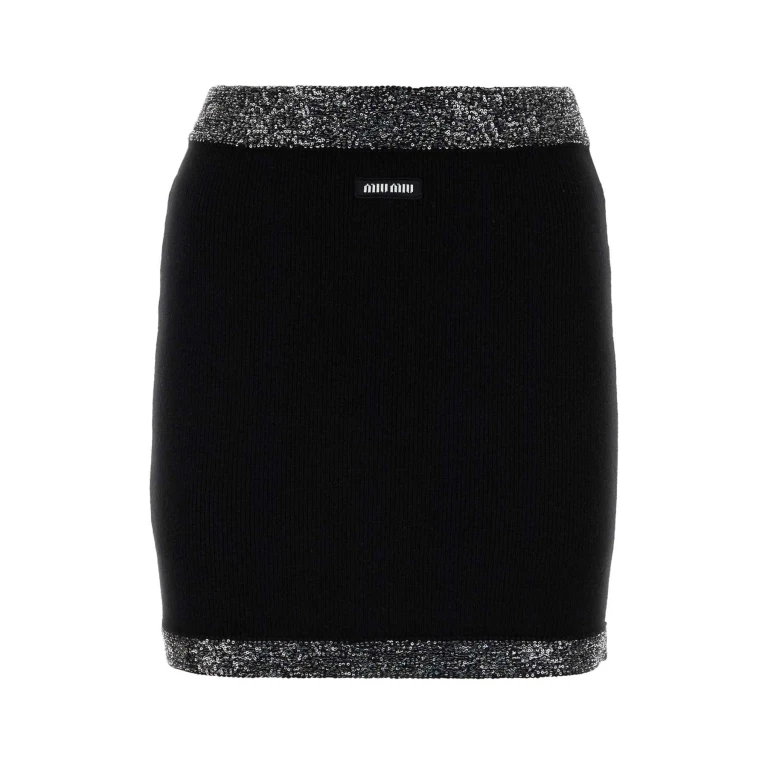 Miu Miu Black Stretch Cashmere Blend Mini Skirt