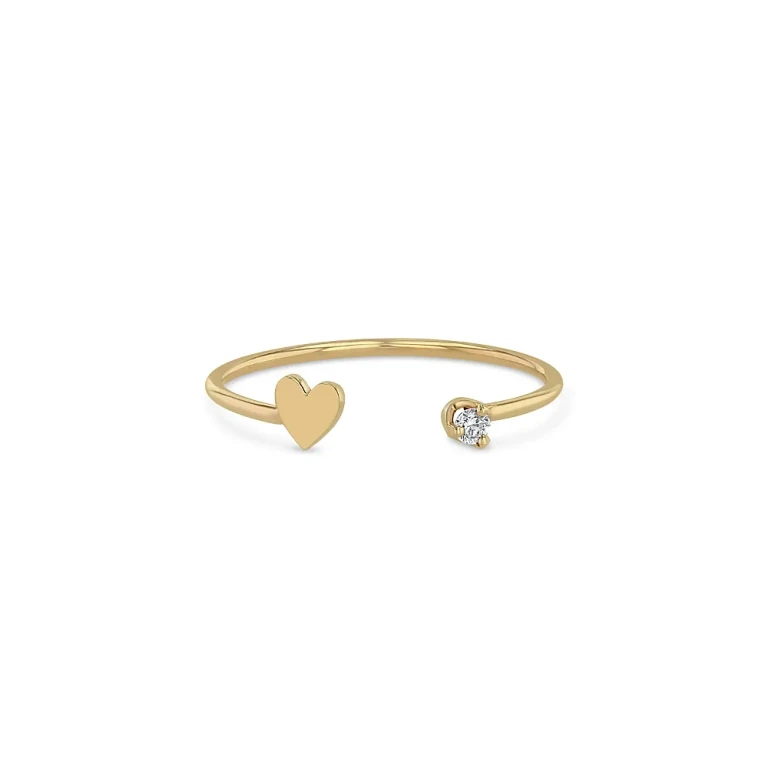 Zoe Chicco 14k Yellow Gold Itty Bitty Heart & Prong Diamond Open Ring