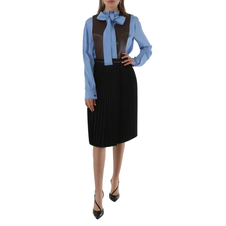 Burberry Ladies Dark Mocha Plonge Lambskin and Wool Blend Pinafore Dress