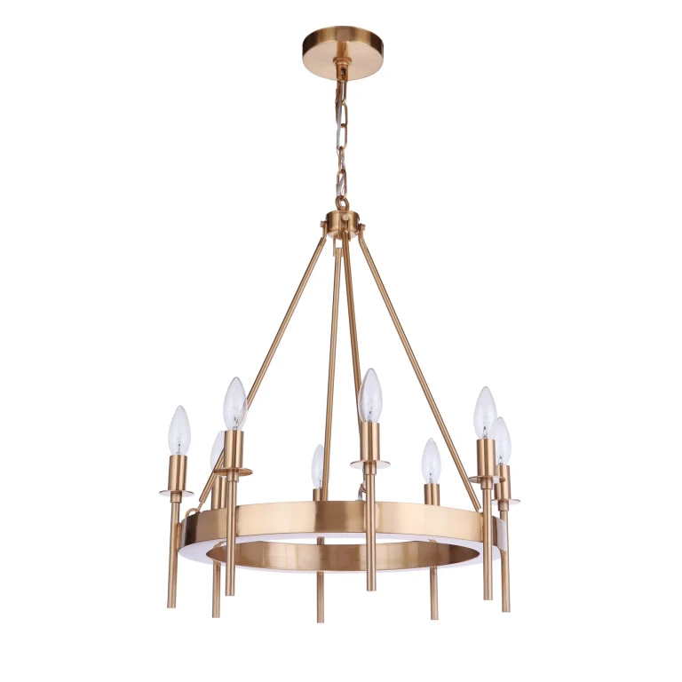 Satin Brass Eight Light Chandelier from the Larrson Collection
