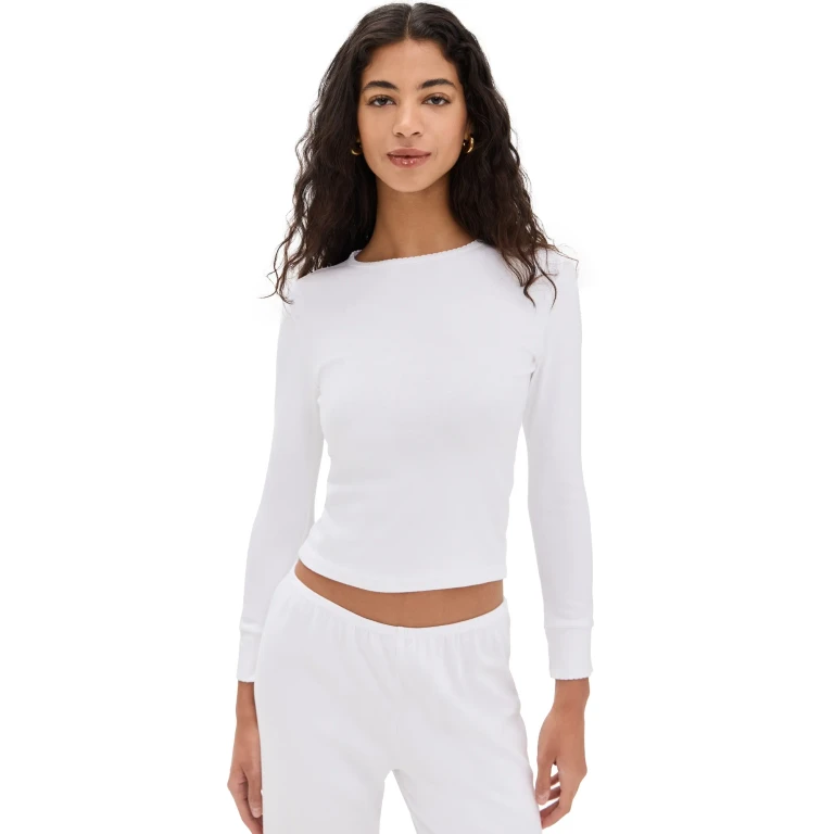 DONNI. The Baby Rib Scallop Long Sleeve Powder XL