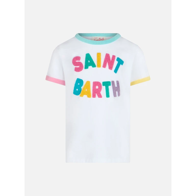 Mc2 Saint Barth Girl Cotton Jersey Crewneck T-Shirt Elly With Saint Barth Terry Patch White