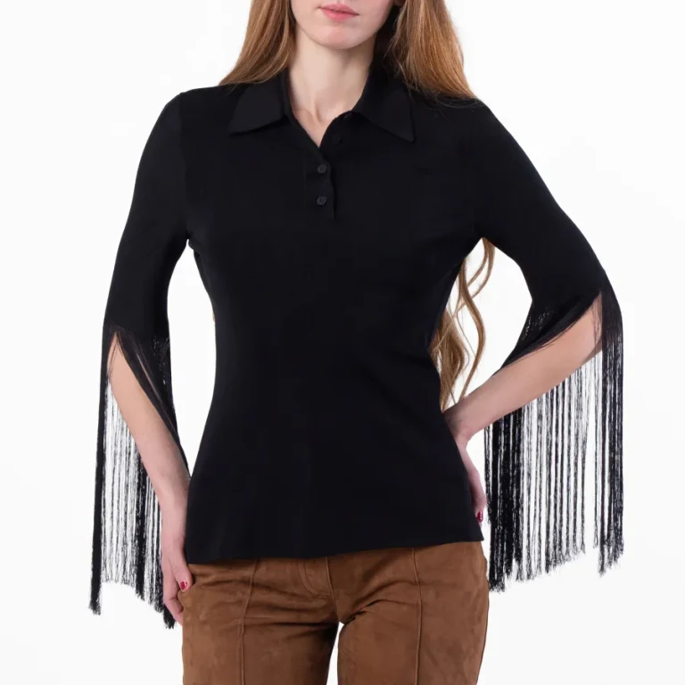 Ferragamo Long-Sleeved Fringe Polo Shirt