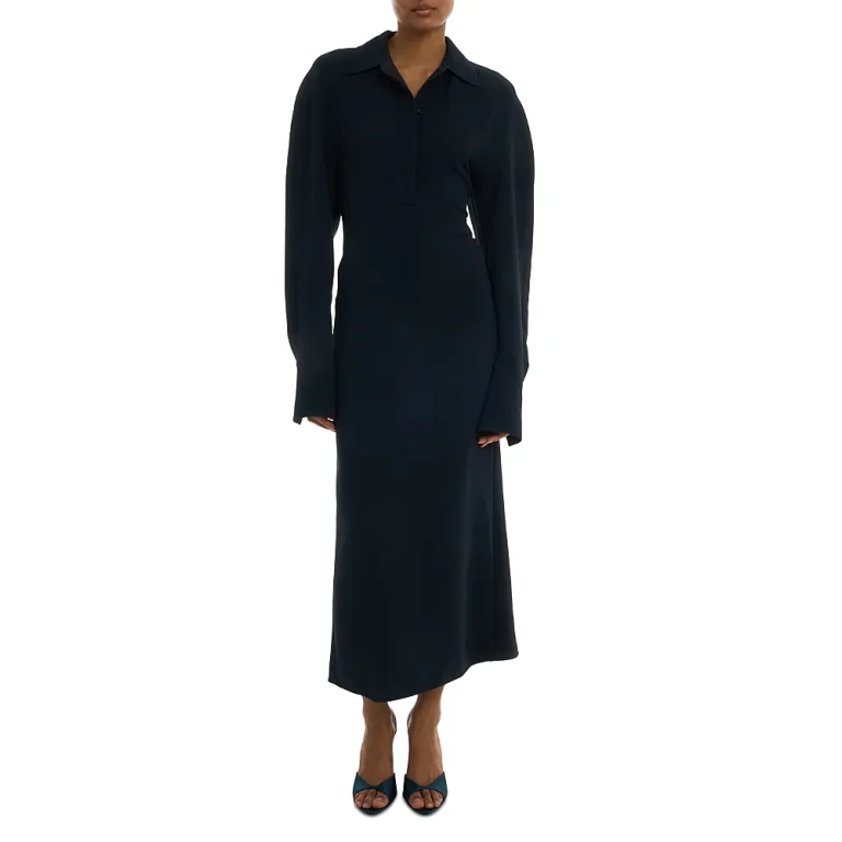 Victoria Beckham Long Sleeve Polo Collar Midi Dress
