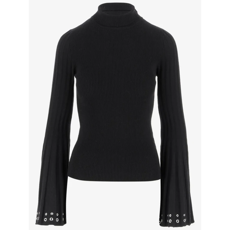 Blumarine High-neck Sweater With Flared Sleeves