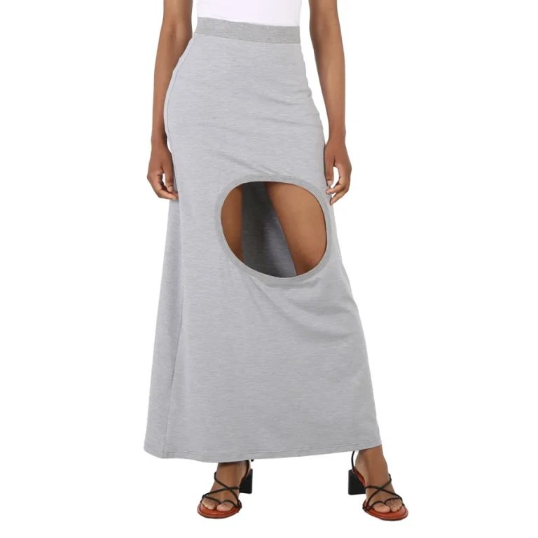 Burberry Ladies Grey Melange Stretch Silk Jersey Step-through Skirt