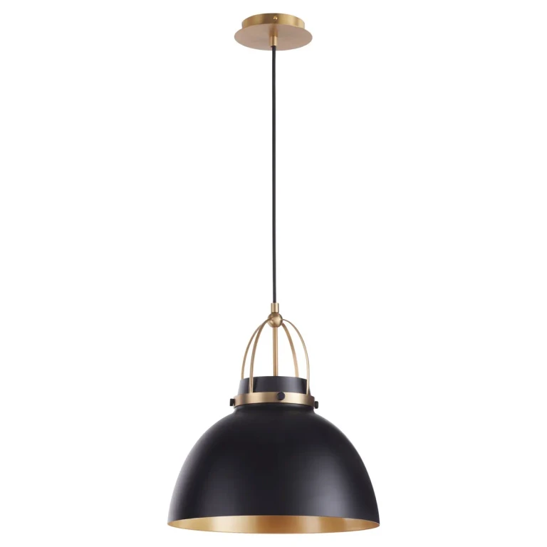 Picture Lights 1-Light Pendant in Matte Black w with Aged Brass