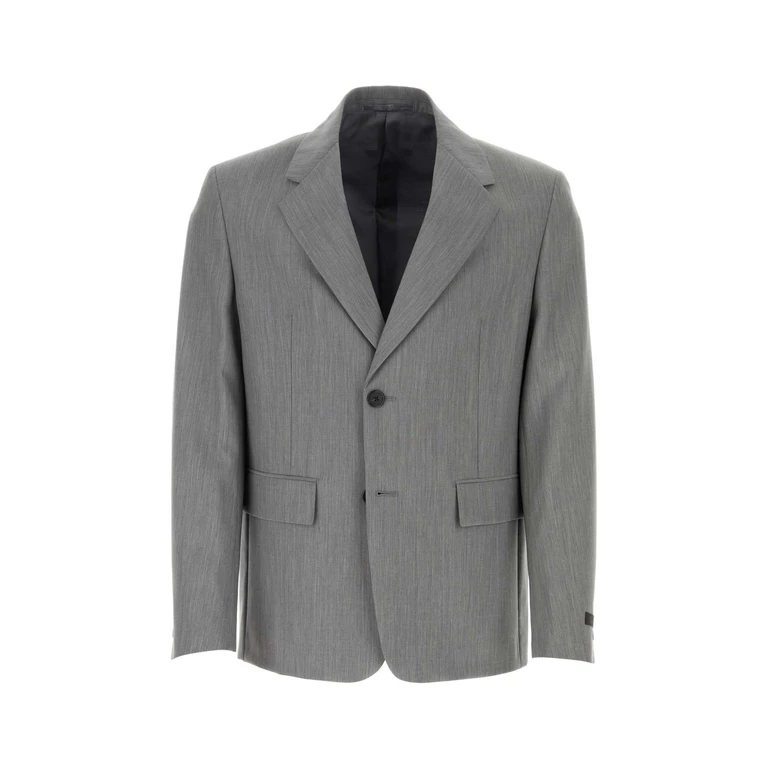 Prada Melange Grey Wool Blend Blazer Grigio Wmwv Giacche E Gilet - Men