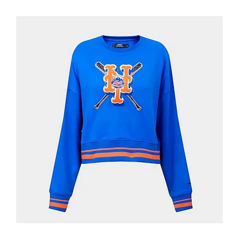 Pro Standard Women's New York Mets MLB Mashup Rib Crewneck Sweatshirt in Royal/Orange/Royal Size: XS