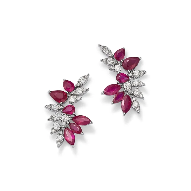 Ruby & Diamond Drop Earrings in 14K White Gold