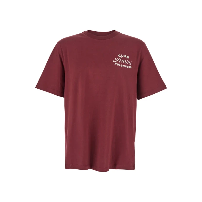 AMIRI Bordeaux Crewneck T-shirt With Logo Lettering On The Front And Maxi Logo Print On The Rear In Cotton Man
