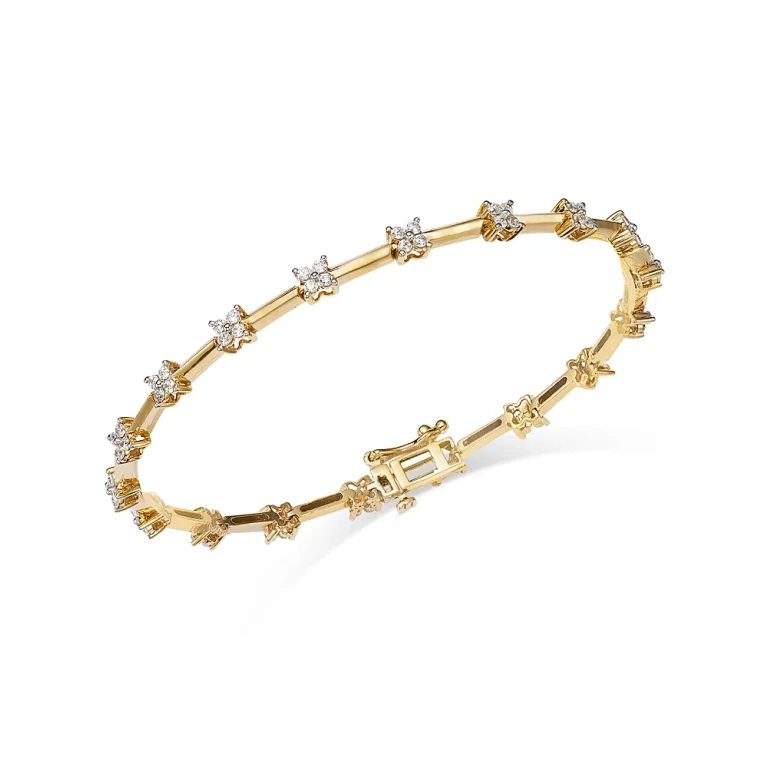 Diamond Flower Cluster Station Bracelet in 14K Yellow Gold, 1.00 tcw