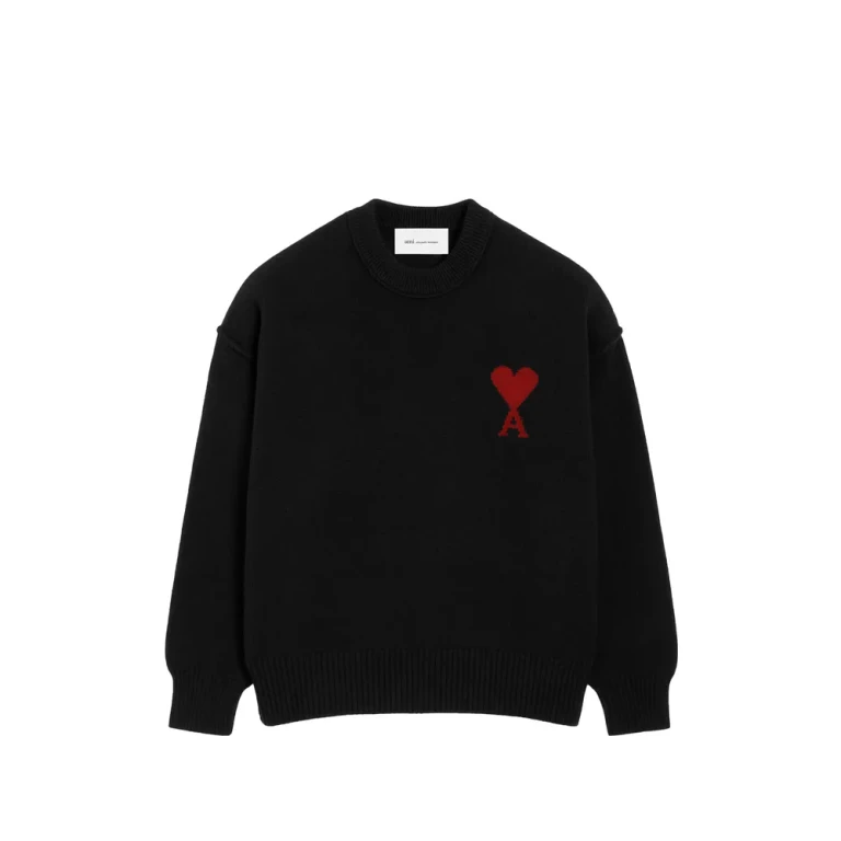 Ami Paris Black Wool Ami De Coeur Crewneck Sweater