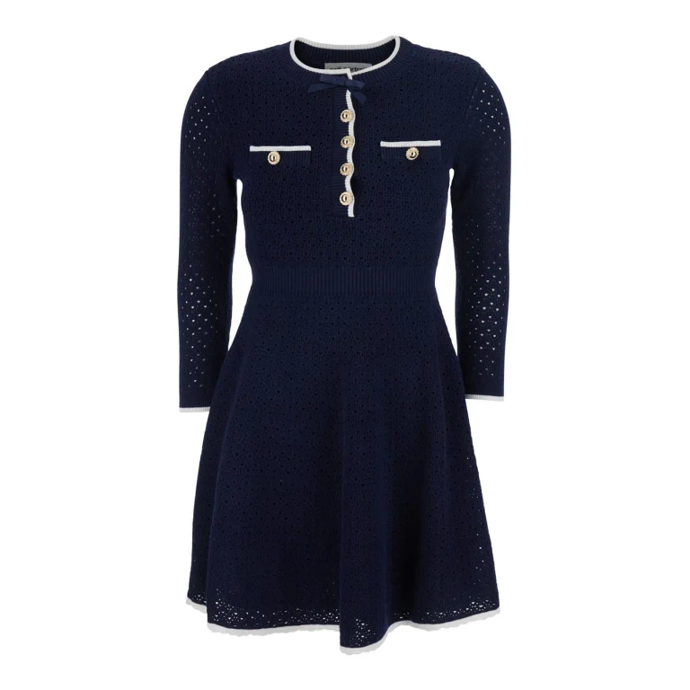 self-portrait Dress Mini navy Bow Knit With Bow In Blue Women
