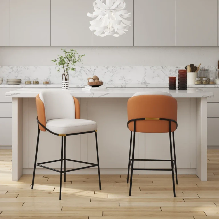 Linenic Modern PU Leather Breakfast Bar Stool with Back Bar Height Stool with Footrest