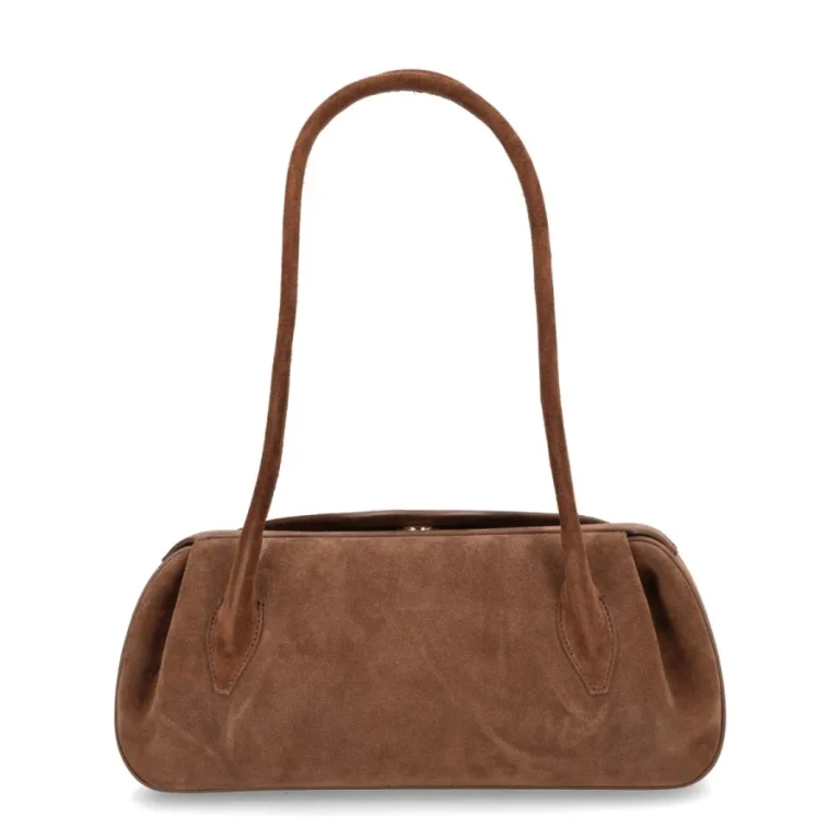 Oyster Suede Shoulder Bag with Double Handle (OYSTERSHOULDERCHOCOLATE)
