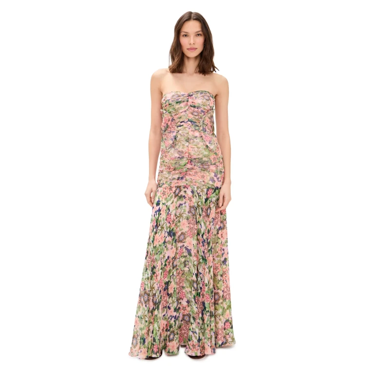 SALONI Kristie Silk Maxi Dress Rosette Meadow 12