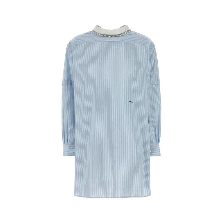 Prada Embroidered Poplin Blouse Cielo+nero Exterior: Cotton Maglie - Women