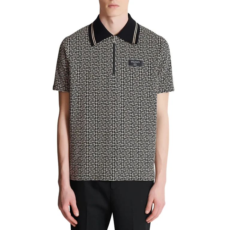 Balmain Monogram Print Zip Polo
