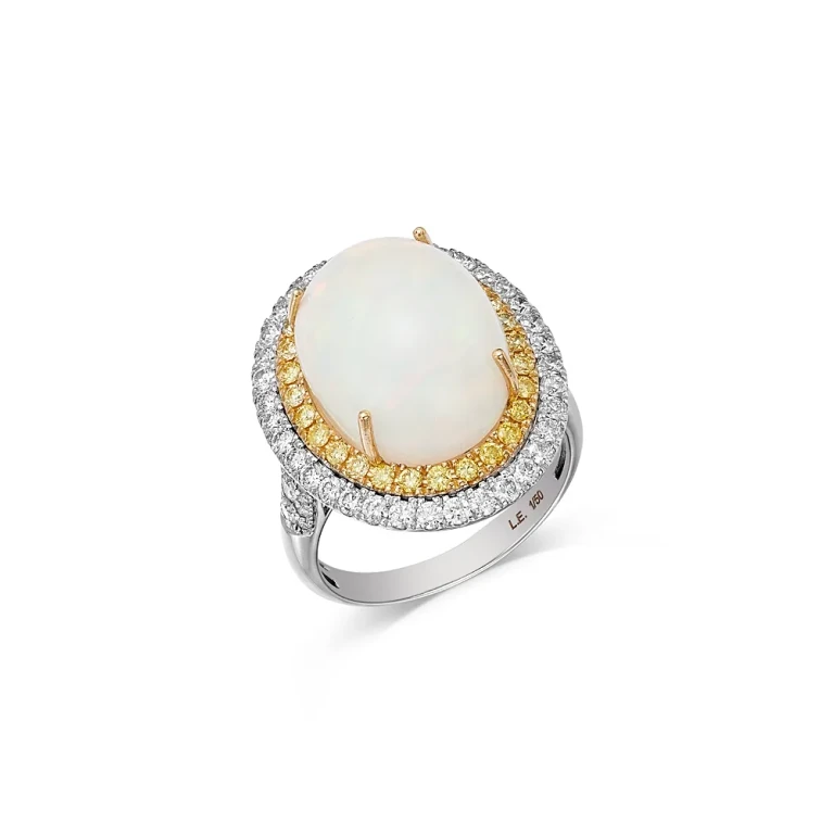 Opal & White & Yellow Diamond Limited Edition Halo Ring in 14K Yellow & White Gold