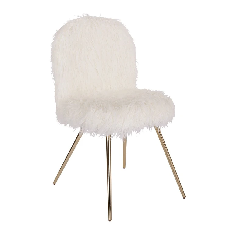 Julia White and Gold Fur Accent Chair