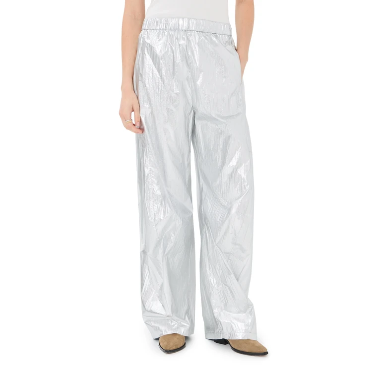 Tibi Silver Metallic Nylon Winslow Pants Silver L