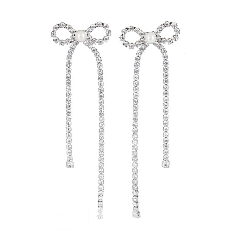 Self- Portrait Crystal Droplet Bow Earrings Metallic Brass Bras Orecchini - Women