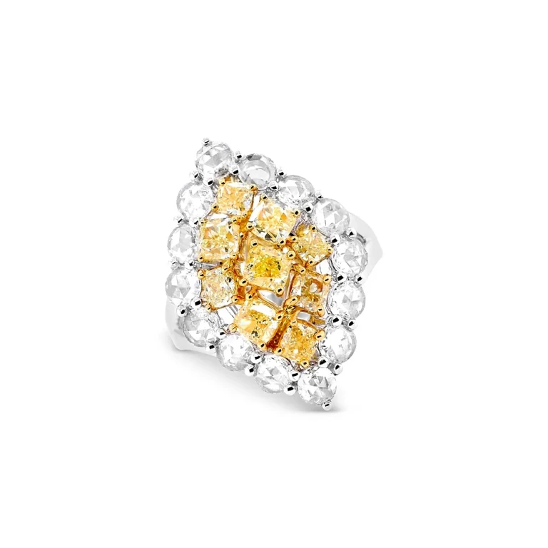 18K Gold Yellow Diamond Halo Ring, 4.4 tcw