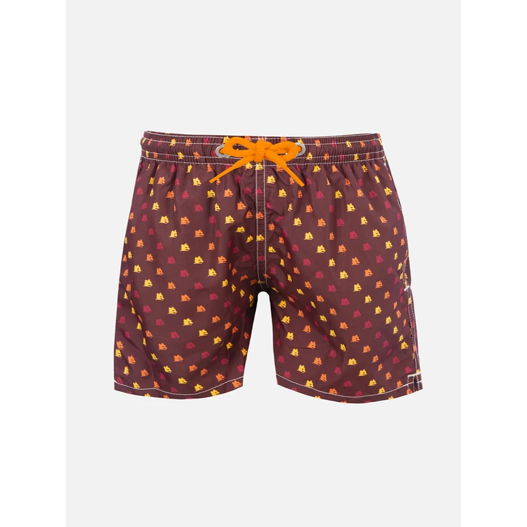 Mc2 Saint Barth Boy Swim Shorts With As Roma Print Special Edition Red Swimshort