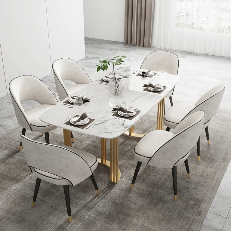 63" Faux Marble Dining Room Table for 4-6 Person White Rectangular Top in Gold