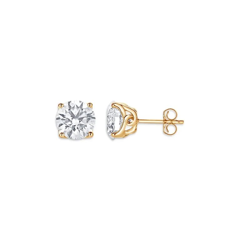 Certified Lab Grown Diamond Tulip Setting Stud Earrings in 18K Yellow Gold, 4.0 tcw