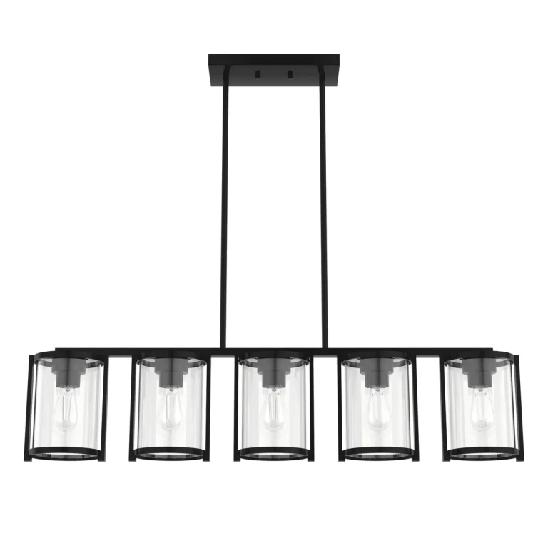 Matte Black Five Light Linear Chandelier from the Astwood Collection