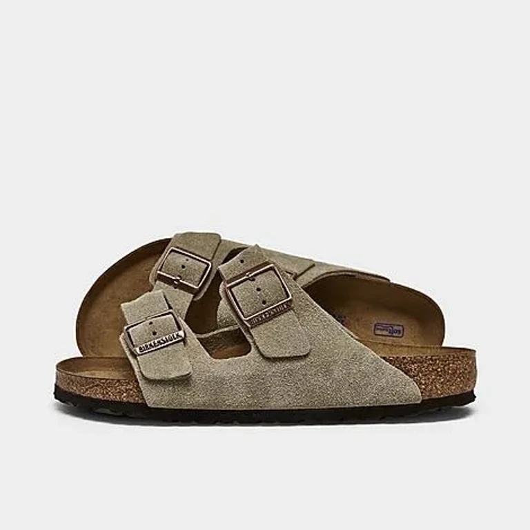 Birkenstock Arizona Suede Leather Soft Footbed Sandali in Beige