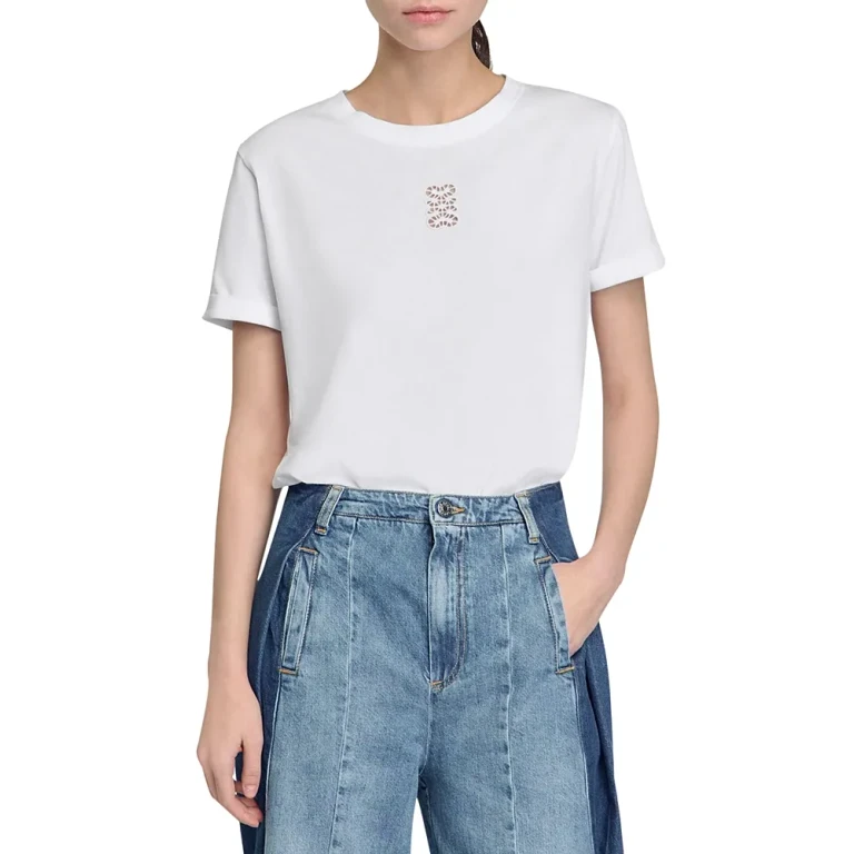 Sandro Embroidered Cotton Tee