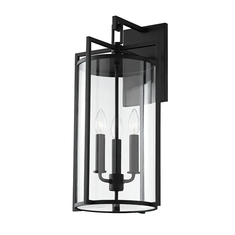 Textured Black Three Light Outdoor Wall Sconce from the Percy Collection