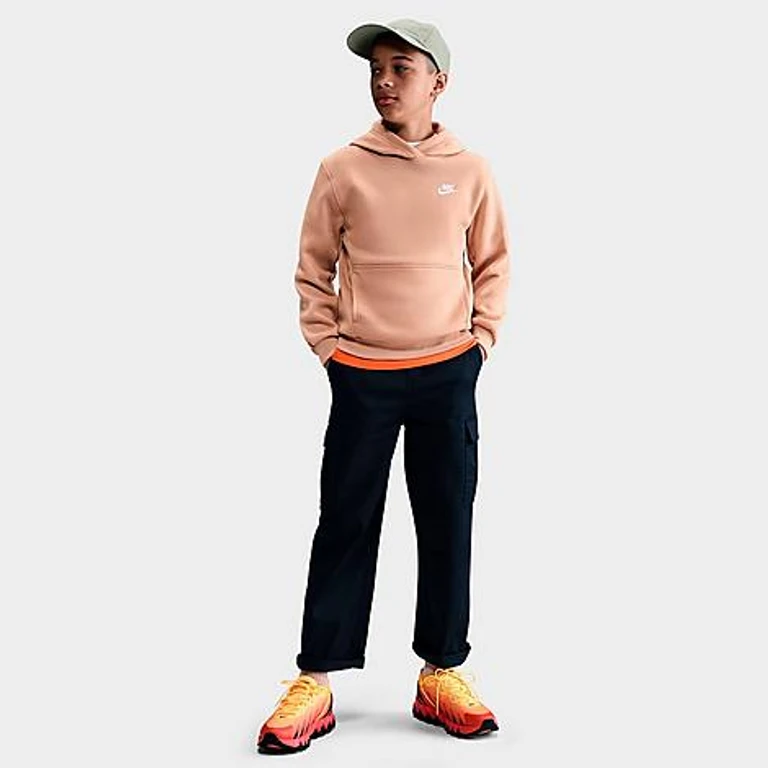 Nike Big Kids Sportswear Club Fleece Pullover Hoodie in Hemp/White Size: Small