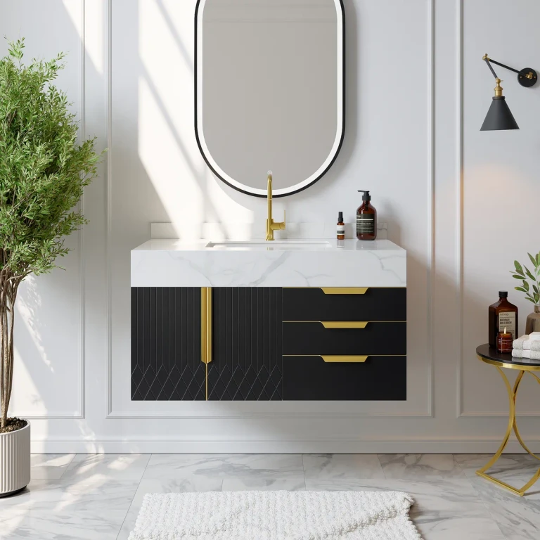 59" Wall Mounted Bathroom Vanity Faux Marble Top with Double Sink White