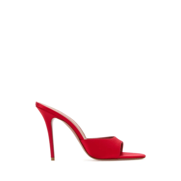 Amina Muaddi Red Satin Elodie Mules