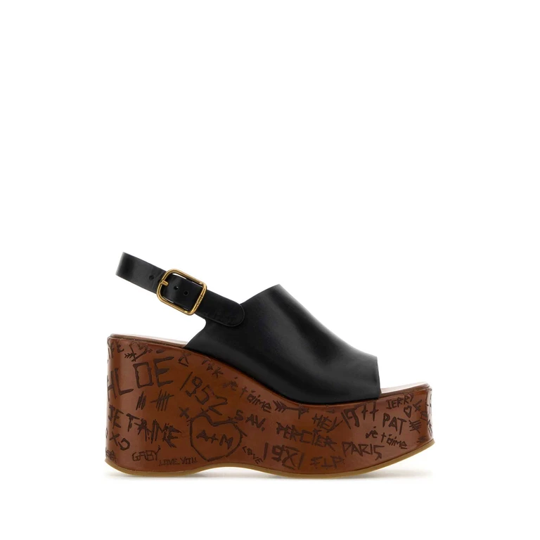 Chloé Black Leather Maxime Wedges Sandali - Women