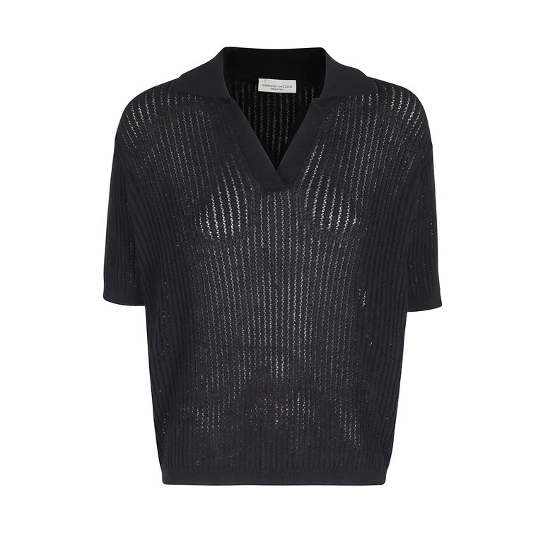 Roberto Collina Polo Traforata Black Cotone Poliammide - Women