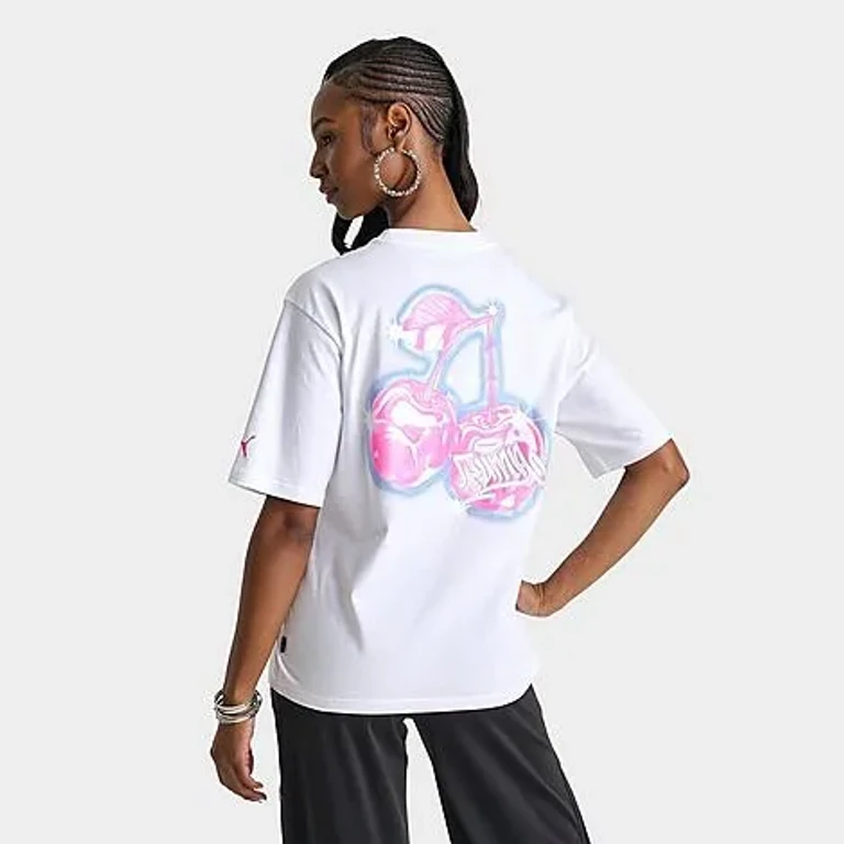 Women's Puma Jer-She 20 T-Shirt in White/Pink Size: XS