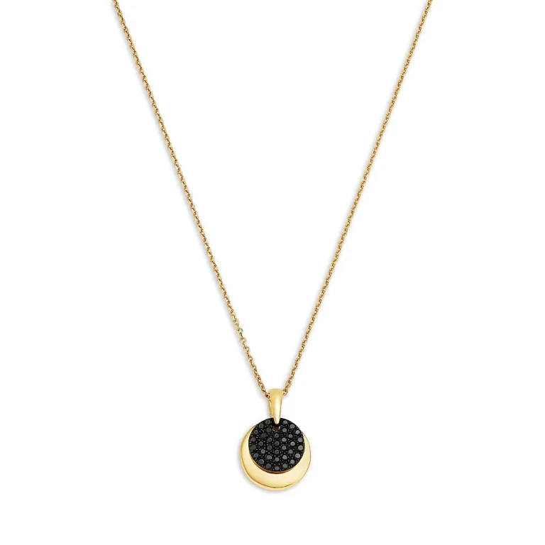 Black Diamond Circle Pendant Necklace in 14K Yellow Gold, 0.25 tcw