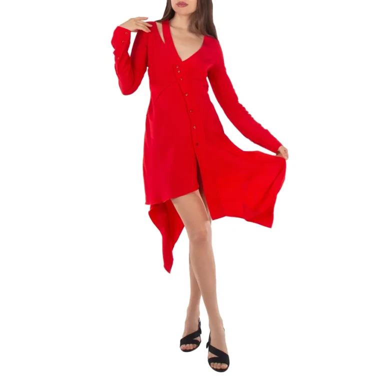 Stella McCartney Ladies Red Asymmetric-Seam Cut-Out Dress, Brand Size 38 (US Size 4)