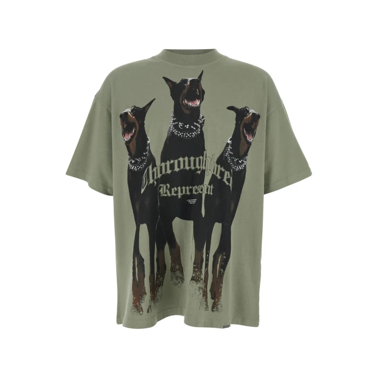 REPRESENT Thoroughbred T-shirt With Doberman Graphic Print And Lettering Logo On The Front In Green Cotton For Men