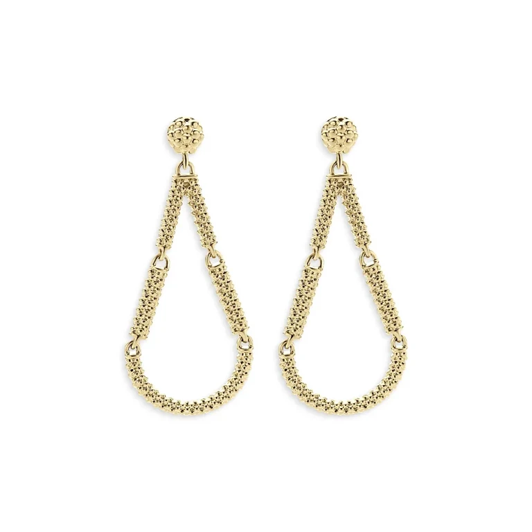 Lagos 18K Yellow Gold Signature Caviar Beaded Link Teardrop Drop Earrings