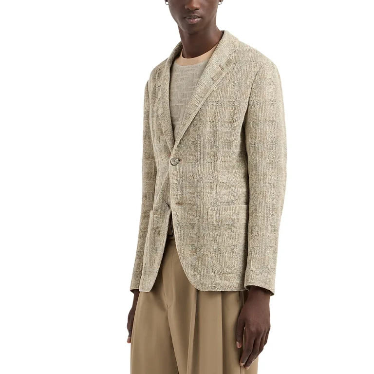 Emporio Armani Regular Fit Knit Window Pane Cotton Blazer