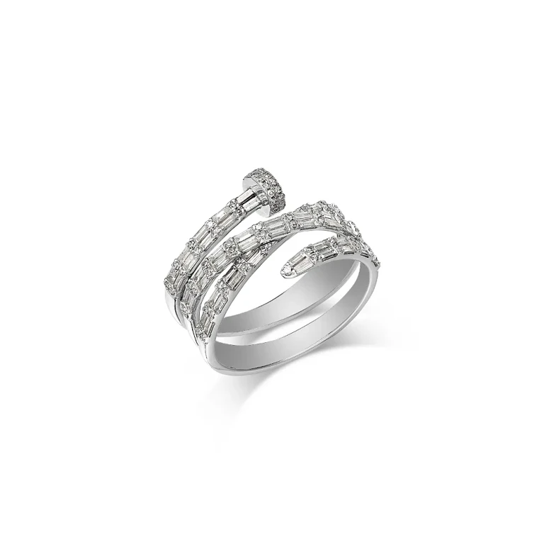 Diamond Multi Row Crossover Nail Ring in 14K White Gold, 1.0 tcw