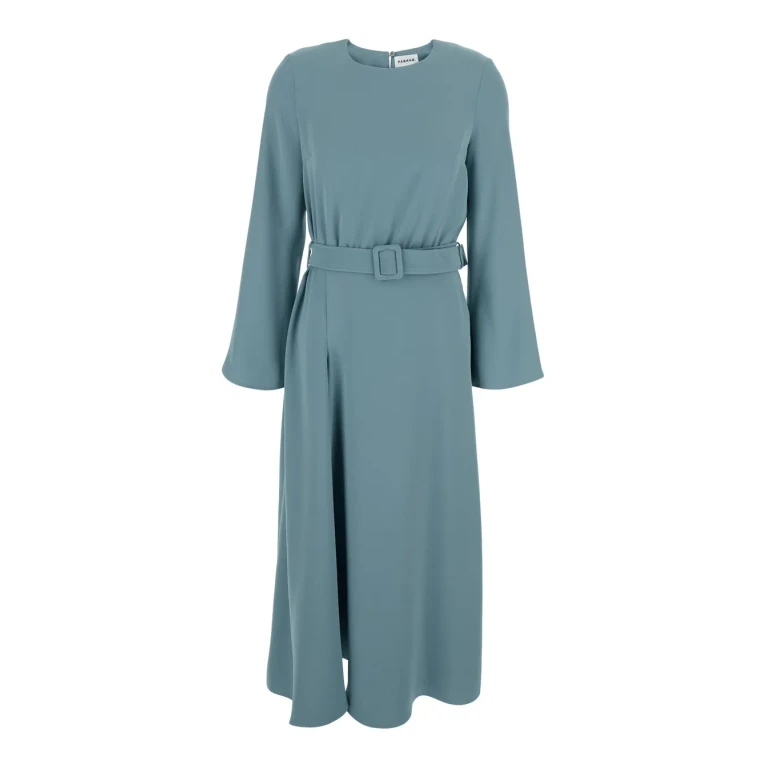 Parosh Blue Long Dresses With Round Neckline And Waistband In Cady Fabric Woman