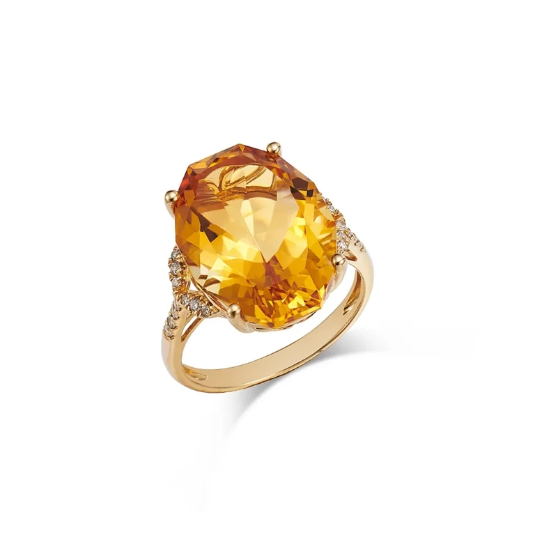 Citrine & Diamond Oval Statement Ring in 14K Yellow Gold