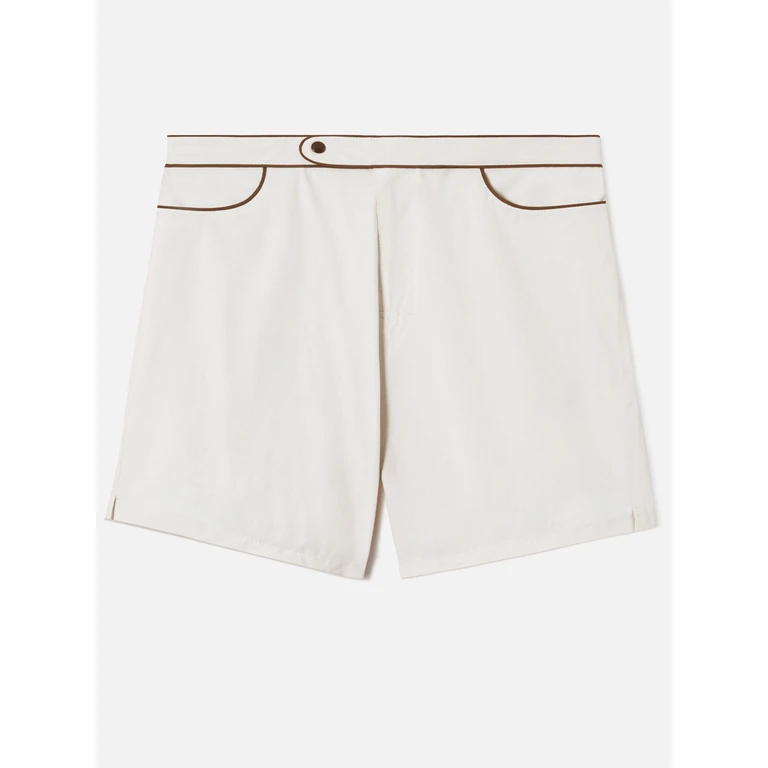 Mc2 Saint Barth Master Piping Swim Shorts Solid White Swimshort - Men